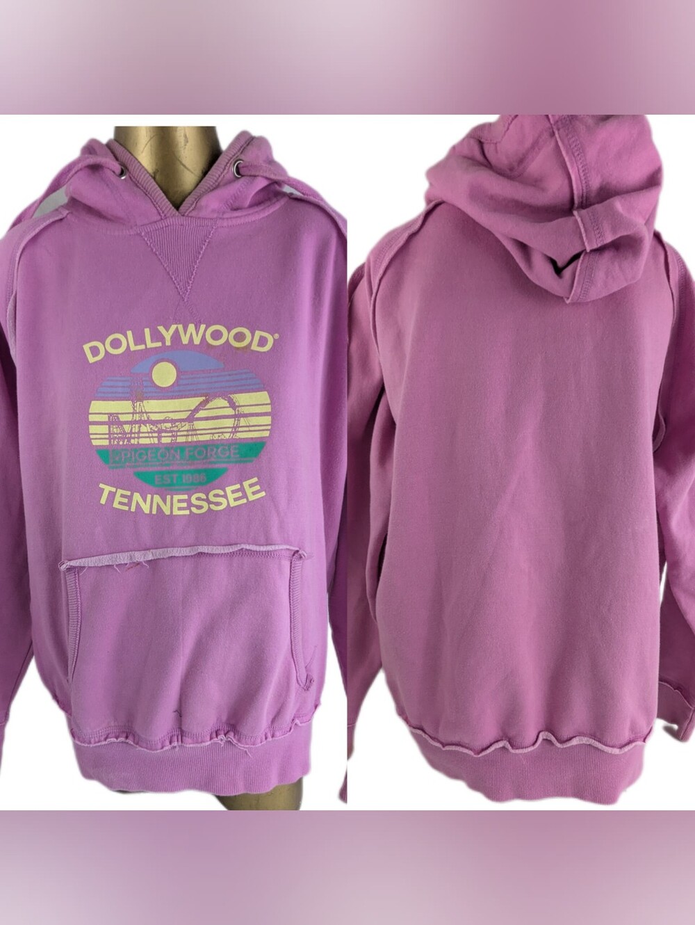 Dollywood Vintage  Tipsey Label Pink Tennessee Graphic Hoodie Est. 1986 Large